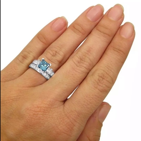 New 2 pc Set 925 Silver Aquamarine Beauty 💍 Ring - Picture 4 of 4